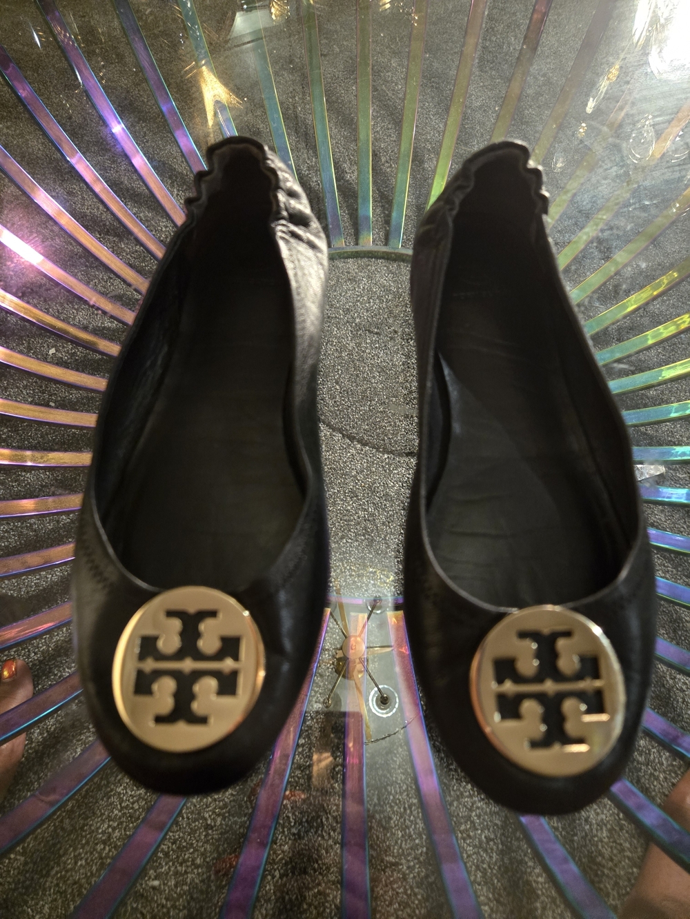 Tory Burch Black Leather Logo Medallion Ballet Flats Size 9